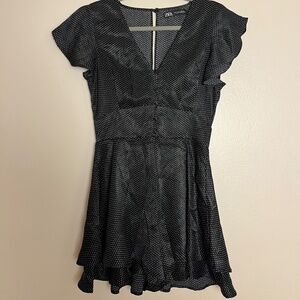 Zara Black & White Polka Dot Flutter-Sleeve Romper